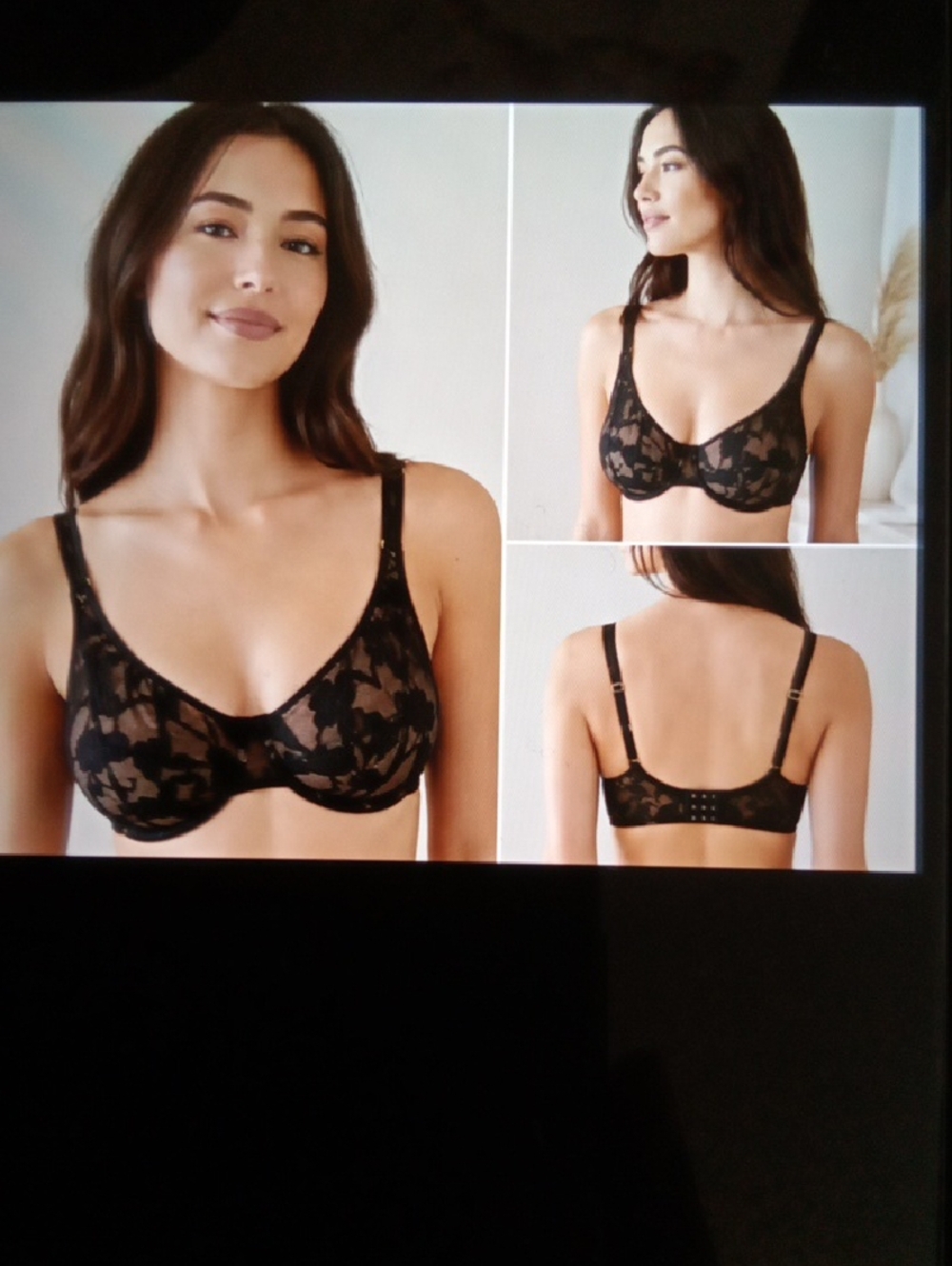 ThirdLove Black Sheer Underwire Unlined Foliged Perfect Coverage Womens 32F